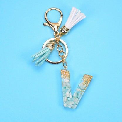 2 PCS Gold Foil English Letter Tassel Keychain Bag Decoration Pendant, A, B, C, D, E, F, G, H, I, J, K, L, M, N, O, P, Q, R, S, T, U, V, W, X, Y, Z