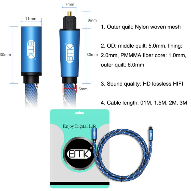 EMK Male To Female SPDIF Paired Digital Optical Audio Extension Cable, Cable Length:, 1m (Blue), 1.5m (Blue), 2m (Blue), 3m (Blue)