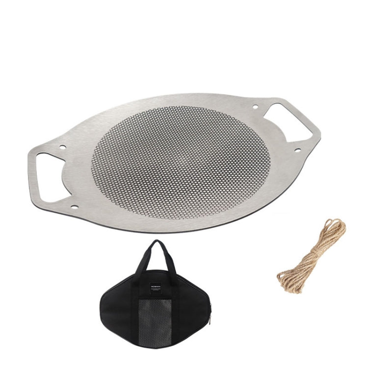 NOBANA Outdoor BBQ Pan Camping Stainless Steel Frying Pan, Style:, BBQ Pan+Hemp Rope, BBQ Pan+Stand+Hemp Rope, BBQ Pan+BBQ Net+Hemp Rope, BBQ Pan+Stand+BBQ Net+Hemp Rope