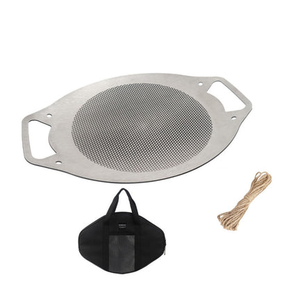 NOBANA Outdoor BBQ Pan Camping Stainless Steel Frying Pan, Style:, BBQ Pan+Hemp Rope, BBQ Pan+Stand+Hemp Rope, BBQ Pan+BBQ Net+Hemp Rope, BBQ Pan+Stand+BBQ Net+Hemp Rope