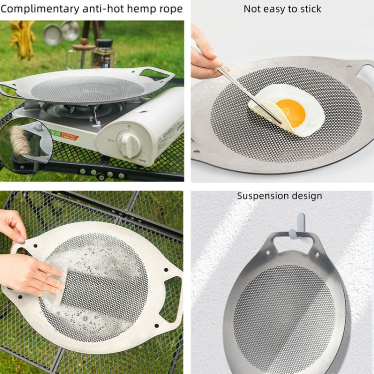 NOBANA Outdoor BBQ Pan Camping Stainless Steel Frying Pan, Style:, BBQ Pan+Hemp Rope, BBQ Pan+Stand+Hemp Rope, BBQ Pan+BBQ Net+Hemp Rope, BBQ Pan+Stand+BBQ Net+Hemp Rope