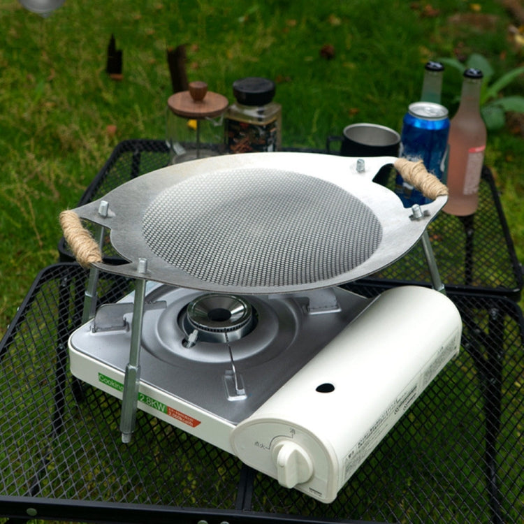 NOBANA Outdoor BBQ Pan Camping Stainless Steel Frying Pan, Style:, BBQ Pan+Hemp Rope, BBQ Pan+Stand+Hemp Rope, BBQ Pan+BBQ Net+Hemp Rope, BBQ Pan+Stand+BBQ Net+Hemp Rope