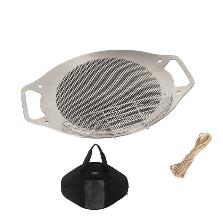 NOBANA Outdoor BBQ Pan Camping Stainless Steel Frying Pan, Style:, BBQ Pan+Hemp Rope, BBQ Pan+Stand+Hemp Rope, BBQ Pan+BBQ Net+Hemp Rope, BBQ Pan+Stand+BBQ Net+Hemp Rope