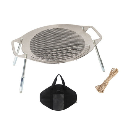 NOBANA Outdoor BBQ Pan Camping Stainless Steel Frying Pan, Style:, BBQ Pan+Hemp Rope, BBQ Pan+Stand+Hemp Rope, BBQ Pan+BBQ Net+Hemp Rope, BBQ Pan+Stand+BBQ Net+Hemp Rope