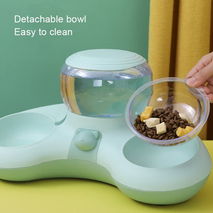 Automatic Drinking Water Feed Double Bowl Anti-overturning Dog Basin, Gray, Pink, Green, Gray+Placemat, Pink+Placemat, Green+Placemat