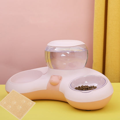 Automatic Drinking Water Feed Double Bowl Anti-overturning Dog Basin, Gray, Pink, Green, Gray+Placemat, Pink+Placemat, Green+Placemat