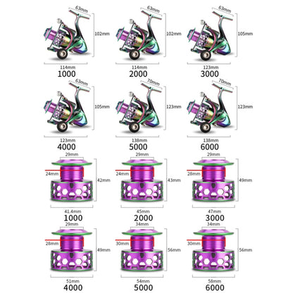 Colorful Metal Fish Line Wheel Long Throw Sea Rod Spinning Wheel, SK1000, SK2000, SK3000, SK4000, SK5000