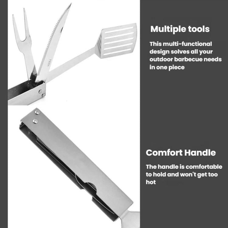 3 In 1 Stainless Steel Frying Tongs Knife Fork Foldable Portable BBQ Tool Combination