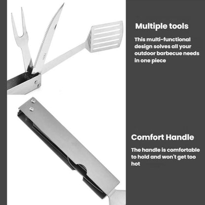 3 In 1 Stainless Steel Frying Tongs Knife Fork Foldable Portable BBQ Tool Combination