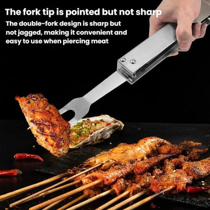 3 In 1 Stainless Steel Frying Tongs Knife Fork Foldable Portable BBQ Tool Combination