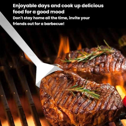 3 In 1 Stainless Steel Frying Tongs Knife Fork Foldable Portable BBQ Tool Combination