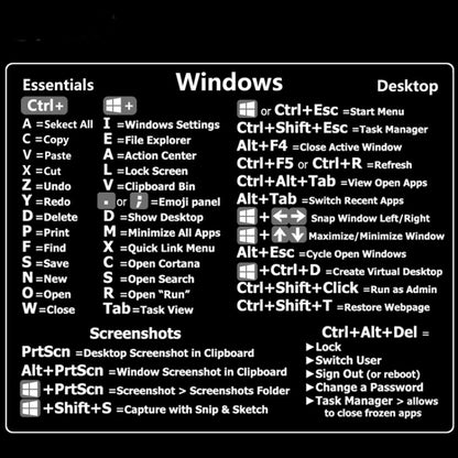 PC Reference Keyboard Shortcut Sticker Adhesive For PC Laptop Desktop, Black