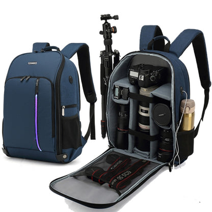 TONO LED Light SLR Digital Camera Backpack With USB Port, Blue, Black, Grey