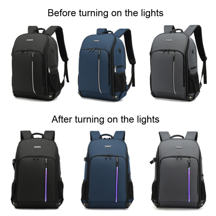 TONO LED Light SLR Digital Camera Backpack With USB Port, Blue, Black, Grey