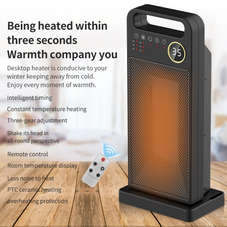 LCD Digital Display Rotary Remote Control Electric Heater PTC Ceramic Heating Heater, Spec:, EU Plug (Black), UK Plug (Black)