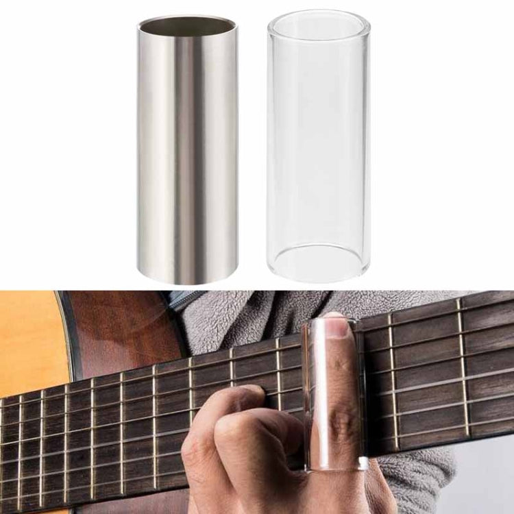 Metal Electric Guitar Glide Pipe Glass Guitar Glide Stick Finger Set, Silver+Transparent