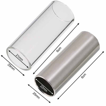 Metal Electric Guitar Glide Pipe Glass Guitar Glide Stick Finger Set, Silver+Transparent