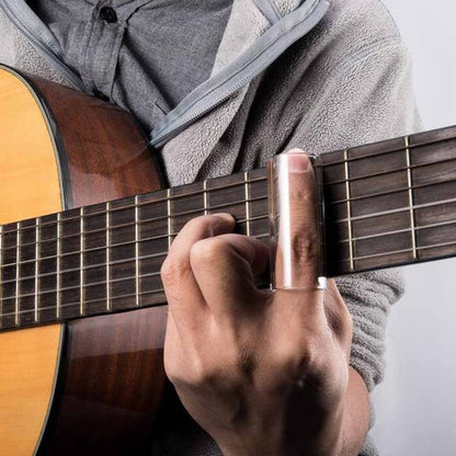 Metal Electric Guitar Glide Pipe Glass Guitar Glide Stick Finger Set, Silver+Transparent