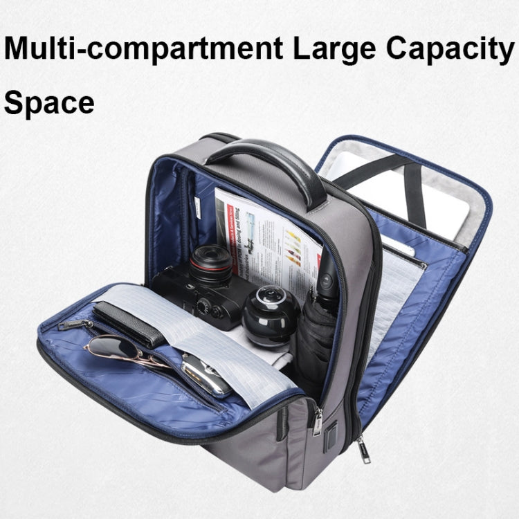 Bopai 61-121518 Multi-compartment Waterproof Expandable Backpack with USB Charging Hole, Black, Dark Gray