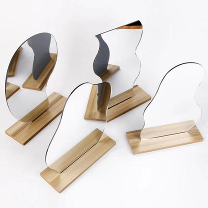 Irregular Acrylic Mirror With Wooden Base Photo Props, Water Drip, Cloud, Water Wave, Mountain
