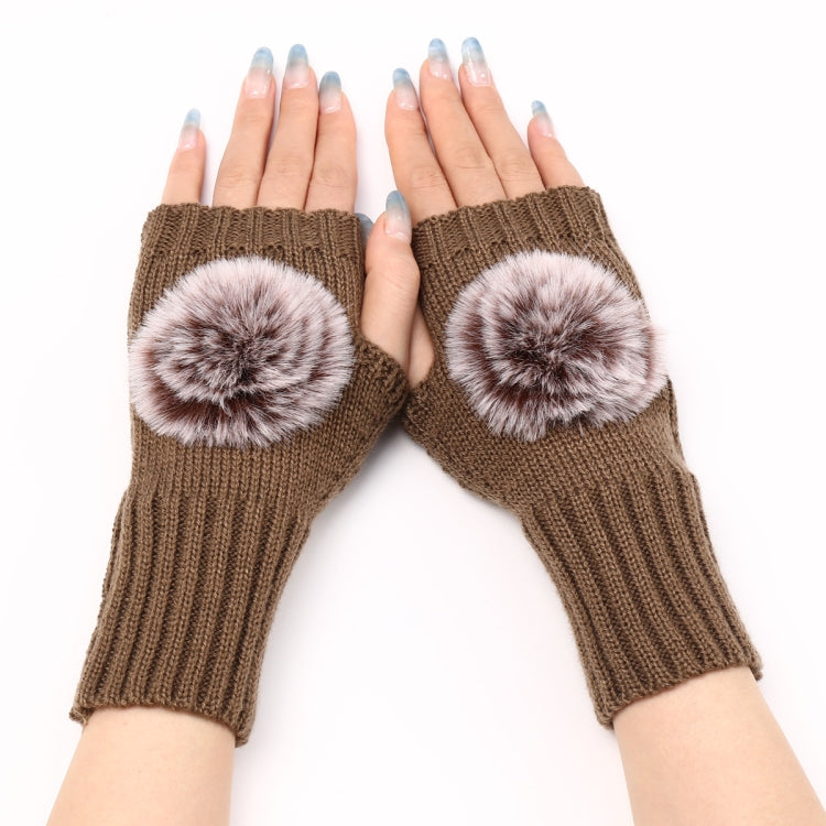 Autumn And Winter Women Fingerless Fur Ball Gloves Knitted Wool Warm Sleeves, Black, White, Dark Gray, Light Grey, Coffee, Wine Red, Khaki, Cream Color