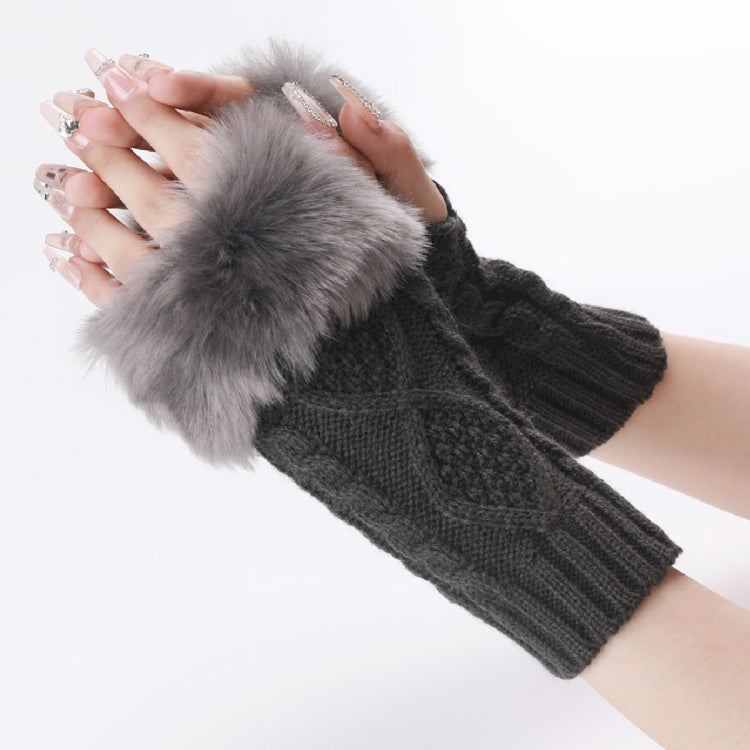 Ladies Short Type Furry Gloves Diamond Knit Warm Fingerless Arm Sleeves, Beige, Dark Gray, Light Grey, White, Black, Wine Red, Tibetan, Coffee, Khaki