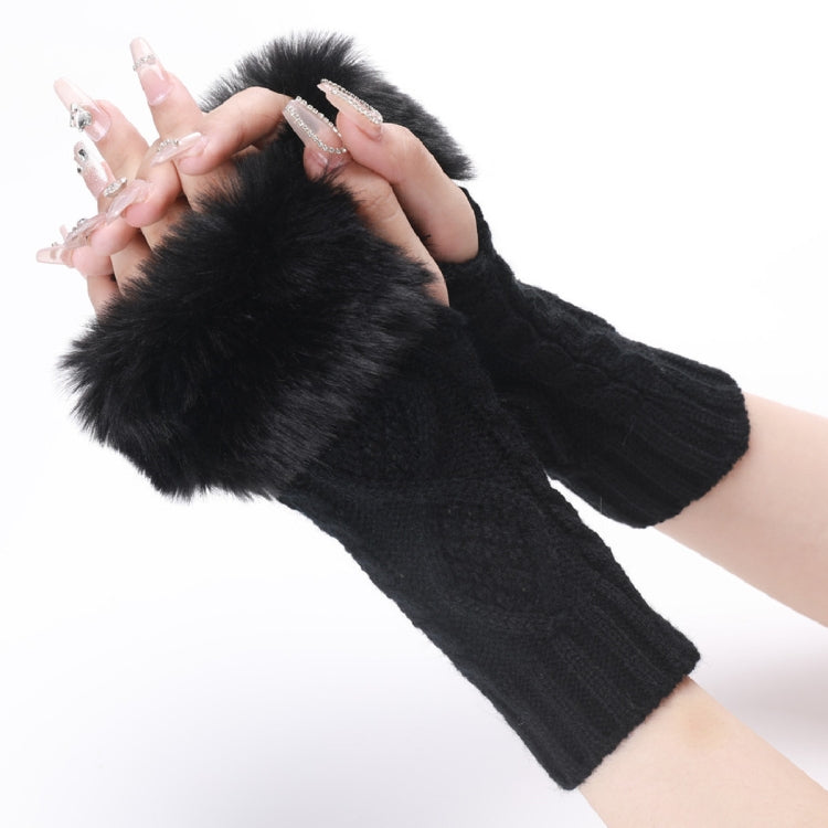 Ladies Short Type Furry Gloves Diamond Knit Warm Fingerless Arm Sleeves, Beige, Dark Gray, Light Grey, White, Black, Wine Red, Tibetan, Coffee, Khaki