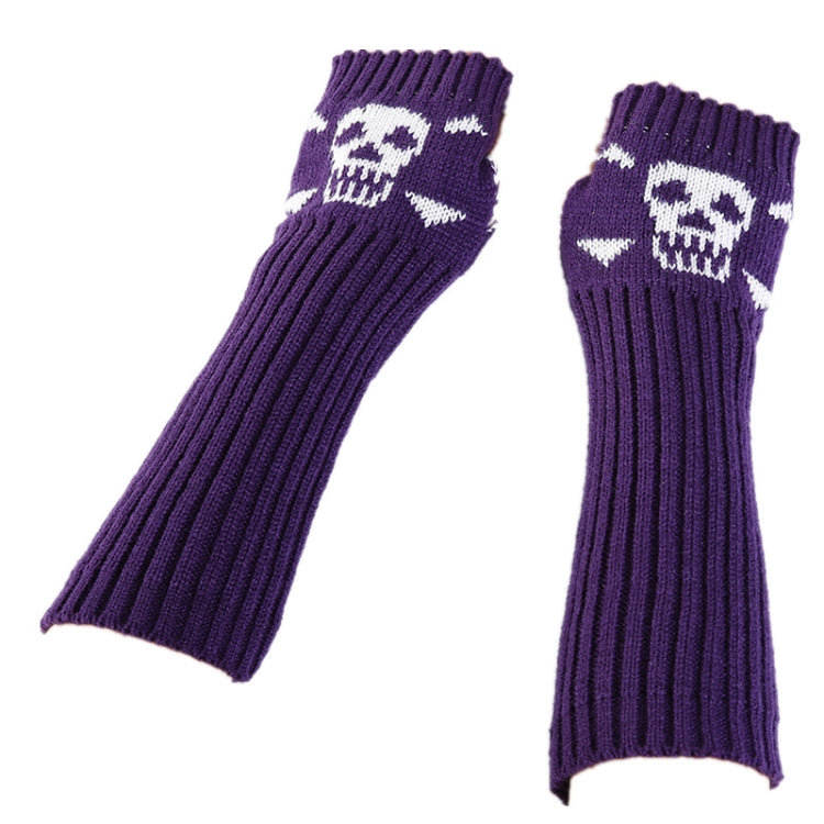 Jacquard Skull Fingerless Warm Gloves Knit Ski Gloves, Purple, Black, White, Deep Gray, Shallow Gray