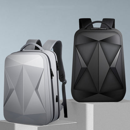 160 Large Capacity ABS Waterproof Laptop Backpack with USB Charging Port, Light Grey, Black