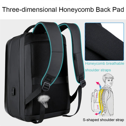 160 Large Capacity ABS Waterproof Laptop Backpack with USB Charging Port, Light Grey, Black