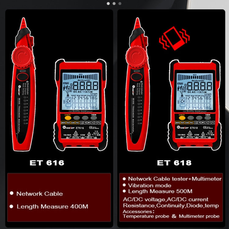 Rechargeable Adjustable Network Cable Tester Wire Tracker POE Cable Tester, ET618 (Red), ET616 (Red)