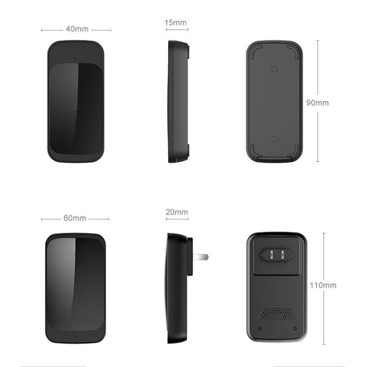 C03 1 For 1 Home Wireless Waterproof Touch Sensor Doorbell, C03 EU Plug Black, C03 UK Plug Black, C03 UK Plug White, C03 EU Plug White, C03 US Plug Black, C03 US Plug White
