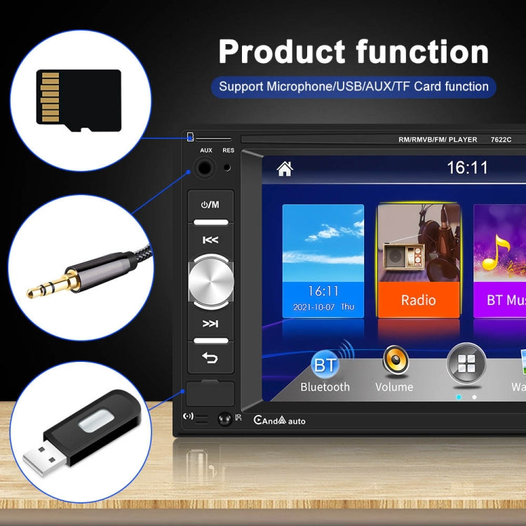 7622C 6.2 inch Dual Spindle HD Car Universal MP5 Carplay Player, Style:, Standard, Standard+4 Light Camera, Standard+8 Light Camera, Standard+12 Light Camera, Standard+AHD Camera