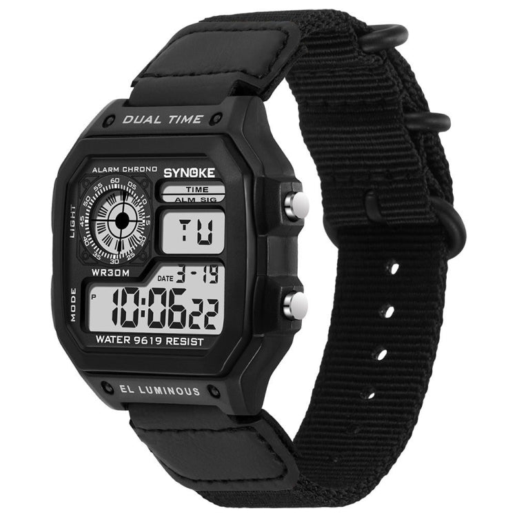 SYNOKE 9619C Nylon Canvas Strap Three-Ring Buckle Vintage Electronic Luminous Watch