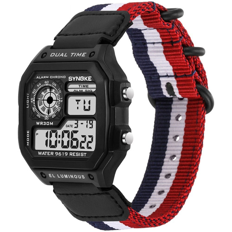 SYNOKE 9619C Nylon Canvas Strap Three-Ring Buckle Vintage Electronic Luminous Watch