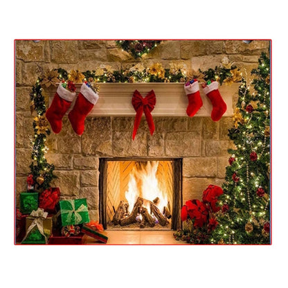 Christmas Layout Fireplace Photography Background Cloth