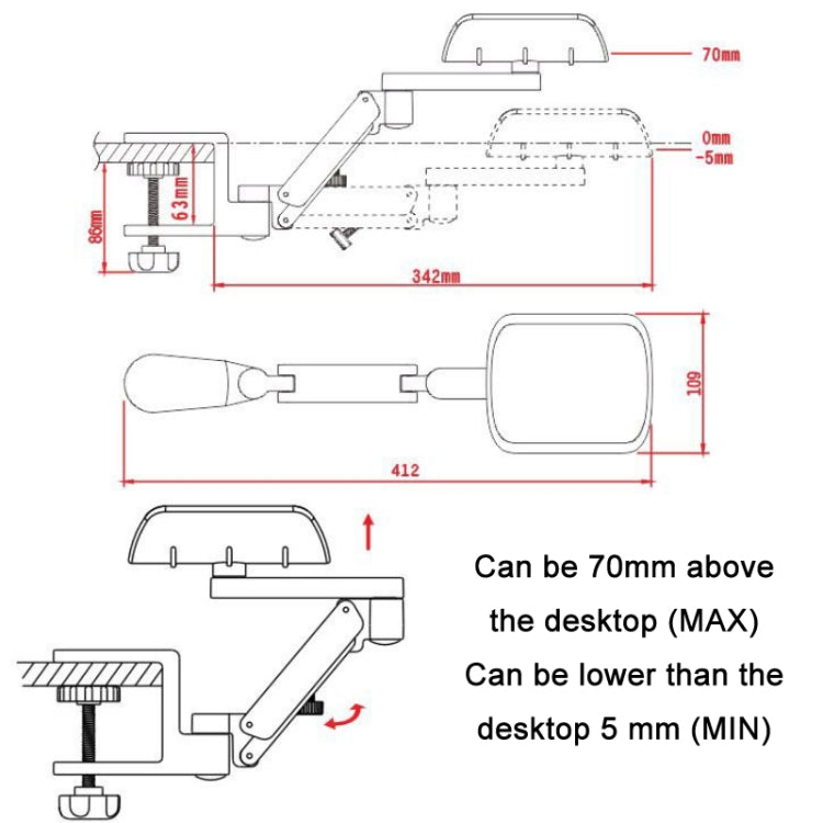 Aluminum Alloy Computer Desk Wrist Brace Arm Bracket, Liftable Gray