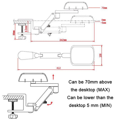 Aluminum Alloy Computer Desk Wrist Brace Arm Bracket, Liftable Gray