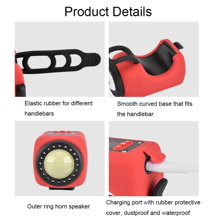 2 In 1 Bicycle Rechargeable Waterproof High Decibel Bell with Highlight Light, Black, Red, Blue