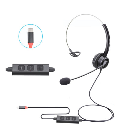 VT200 SIngles Ear Telephone Headset Operator Headset With Mic,Spec:, Type-C With Answer Key, Crystal Head 6-wire Sequence, 3.5mm Single Plug To USB