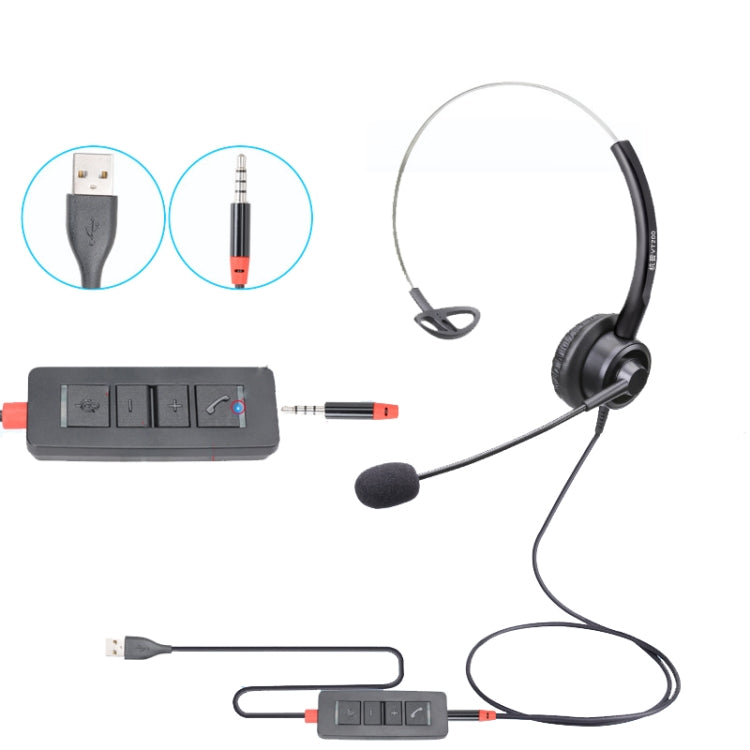 VT200 SIngles Ear Telephone Headset Operator Headset With Mic,Spec:, Type-C With Answer Key, Crystal Head 6-wire Sequence, 3.5mm Single Plug To USB