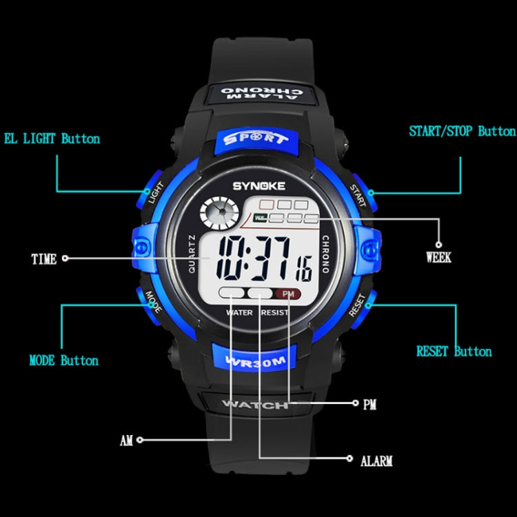 SYNOKE 99569 Children LCD Luminous Waterproof Electronic Sports Watch