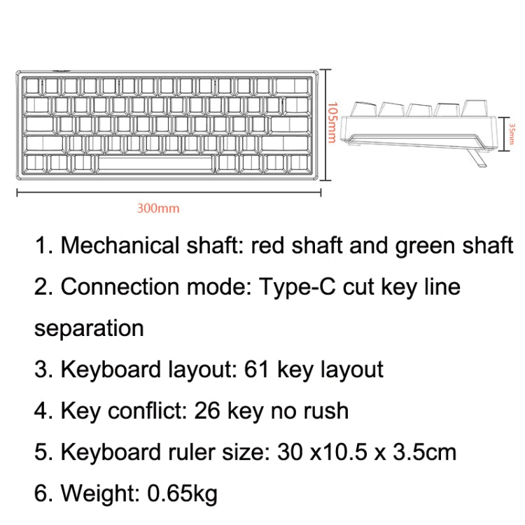 LEAVEN K620 61 Keys Hot Plug-in Glowing Game Wired Mechanical Keyboard, Cable Length: 1.8m, Black Green Shaft, White Green Shaft, Blue Green Shaft, Pink Green Shaft, White Black Red Shaft, Black White Green Shaft, White Black Green Shaft...