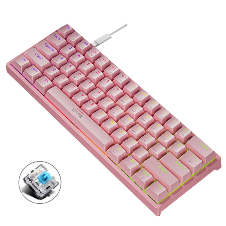 LEAVEN K620 61 Keys Hot Plug-in Glowing Game Wired Mechanical Keyboard, Cable Length: 1.8m, Black Green Shaft, White Green Shaft, Blue Green Shaft, Pink Green Shaft, White Black Red Shaft, Black White Green Shaft, White Black Green Shaft...