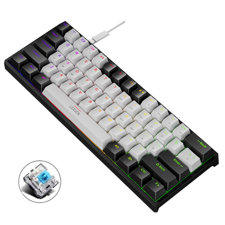 LEAVEN K620 61 Keys Hot Plug-in Glowing Game Wired Mechanical Keyboard, Cable Length: 1.8m, Black Green Shaft, White Green Shaft, Blue Green Shaft, Pink Green Shaft, White Black Red Shaft, Black White Green Shaft, White Black Green Shaft...