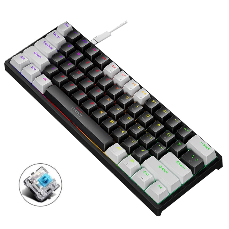 LEAVEN K620 61 Keys Hot Plug-in Glowing Game Wired Mechanical Keyboard, Cable Length: 1.8m, Black Green Shaft, White Green Shaft, Blue Green Shaft, Pink Green Shaft, White Black Red Shaft, Black White Green Shaft, White Black Green Shaft...