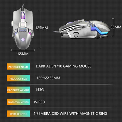 Dark Alien V710 7 Keys Metal Office Wired Glowing Mouse, Cable Length: 1.78m