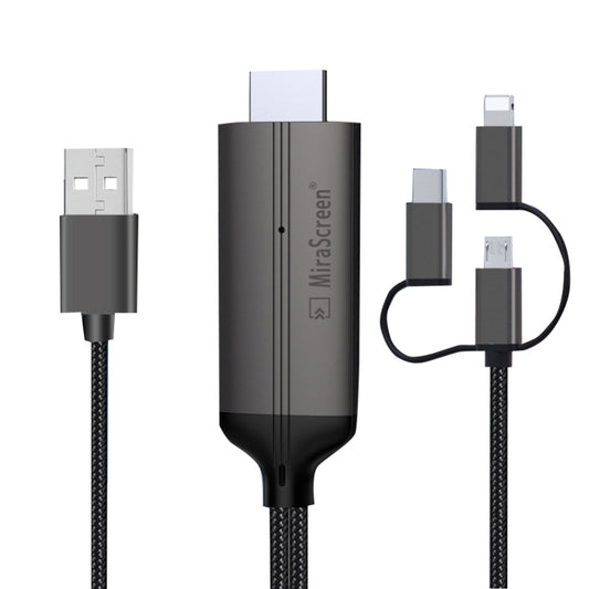 1080P HDTV Dongle Cable, Plug And Play HDMI With Screen Plug And Play, LD36 8 Pin + Micro USB + Type-C / USB-C to HDMI