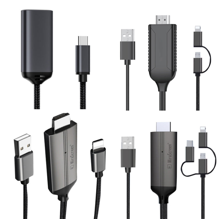 1080P HDTV Dongle Cable, Plug And Play HDMI With Screen Plug And Play, LD36 8 Pin + Micro USB + Type-C / USB-C to HDMI