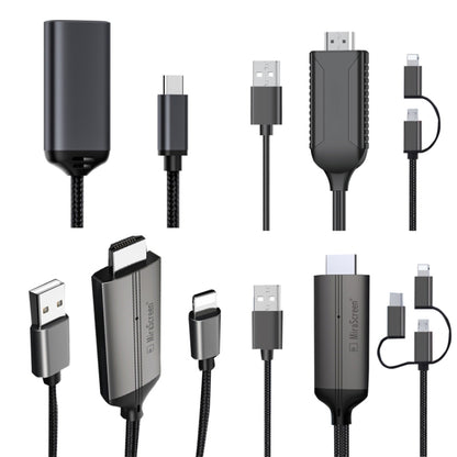 1080P HDTV Dongle Cable, Plug And Play HDMI With Screen Plug And Play, LD36 8 Pin + Micro USB + Type-C / USB-C to HDMI